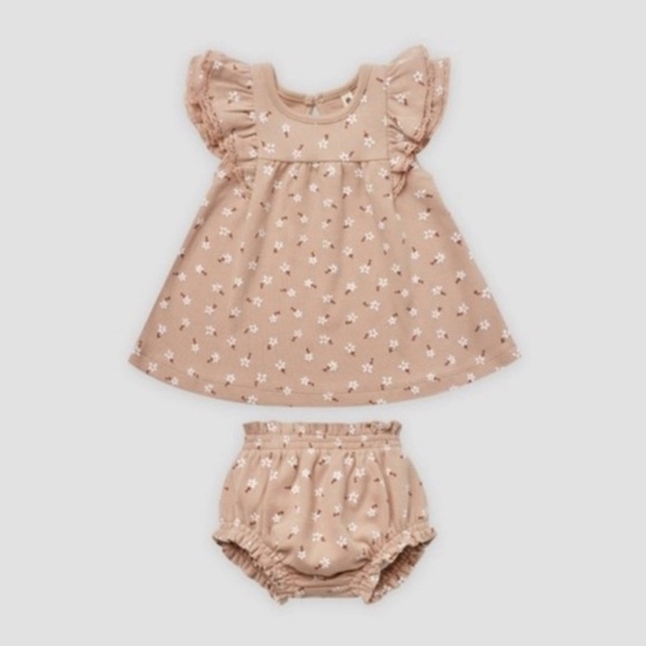 Quincy Mae Bloomer Set floral 12/18m tan - Picture 1 of 5